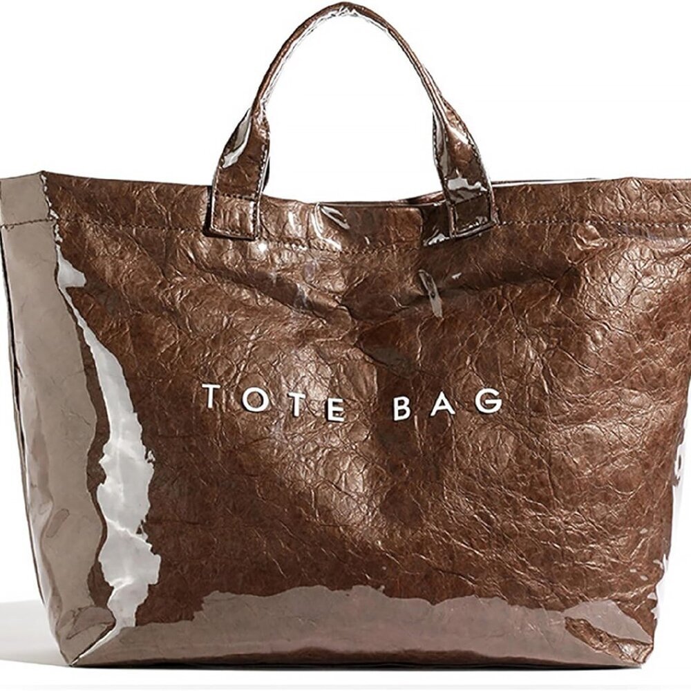 Large Tote Bag for Women,PVC Totes Bags Kraft Paper Carry All Handbag Shoulder P - Picture 1 of 6